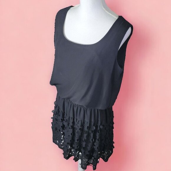 S L Fashions Black Dress Stretch Sleeveless Womens 14P Flowy Ruffle Short - Picture 1 of 12